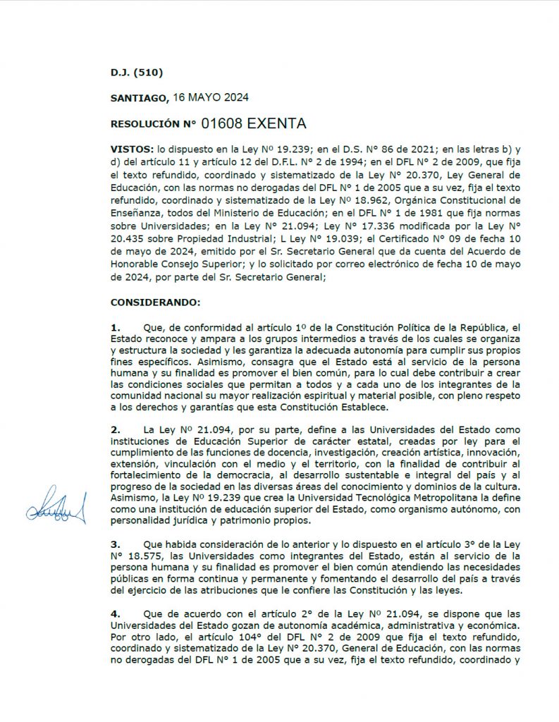 Resolución N°01608 Exenta – Política Antiplagio de la UTEM